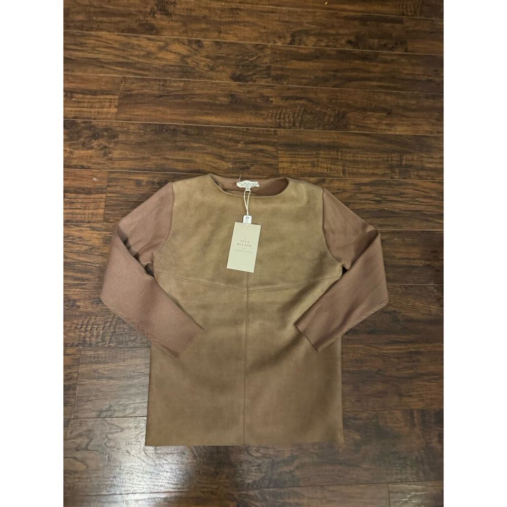 LA VILA MILANO Women's Faux Suede Front Ribbed Sweater Size XS